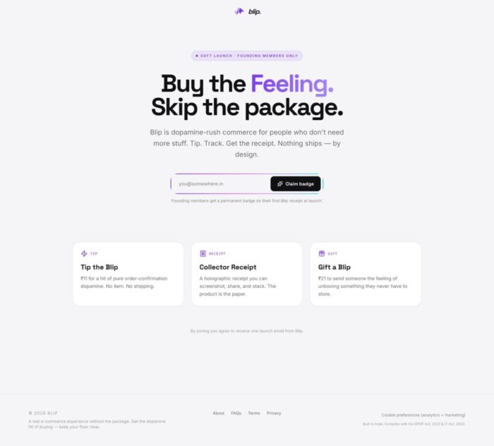 Full-page screenshot of the Blip website