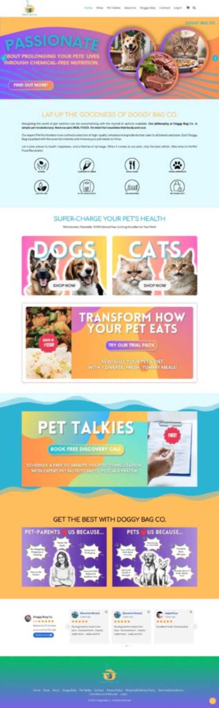 Full-page screenshot of the Doggy Bag Co. website