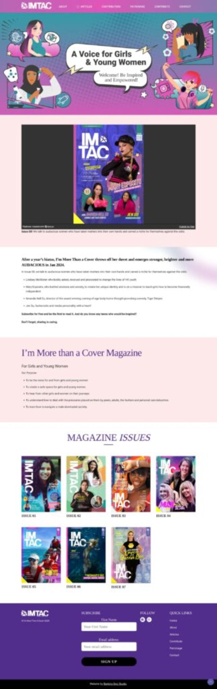 Full-page screenshot of the I'm More Than A Cover website