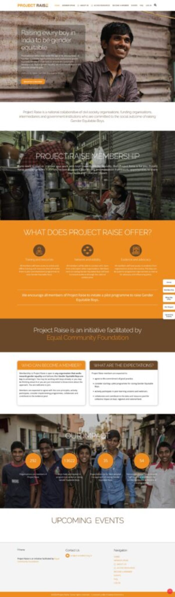 Full-page screenshot of the Project Raise website